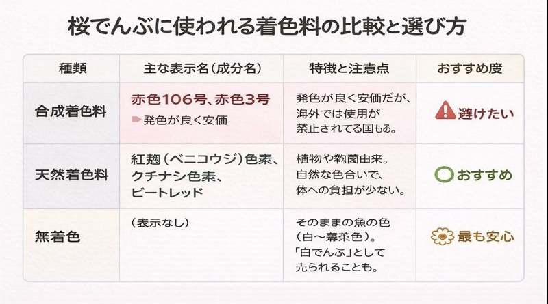 桜でんぶに使われる着色料の比較と選び方
