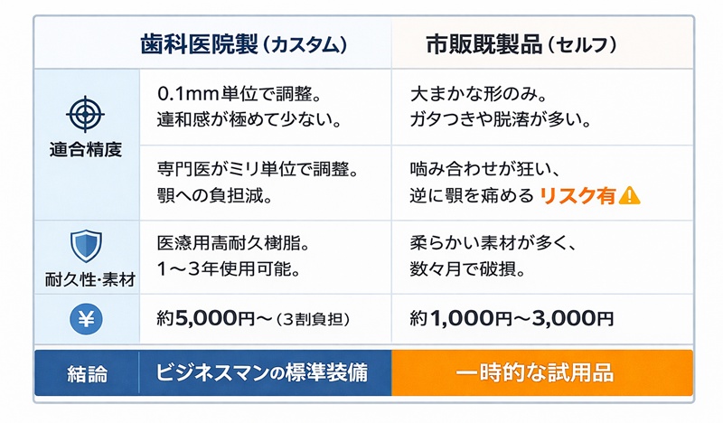 歯科医院製カスタムマウスピース vs 市販既製品