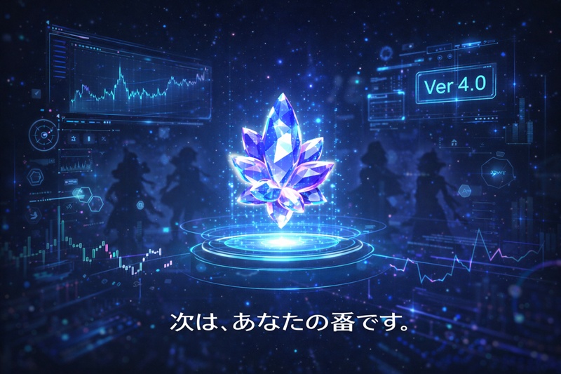 スターレイルVer4.0のロードマップと星玉の投資戦略を象徴する、未来的でデータ駆動なホログラムインターフェースのイメージ画像。