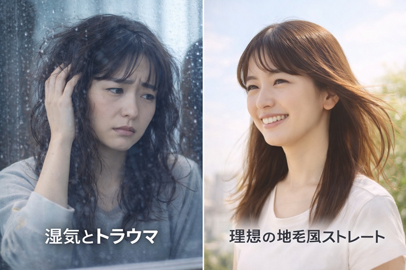 髪のpH値とダメージの関係を示す図解。弱酸性の等電点付近が最も健康で、アルカリ性に寄るほどタンパク変性が起きやすくなることを説明。