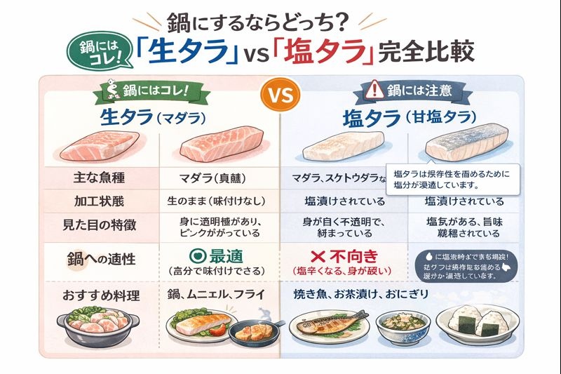 鍋にするならどっち？「生タラ」vs「塩タラ」完全比較