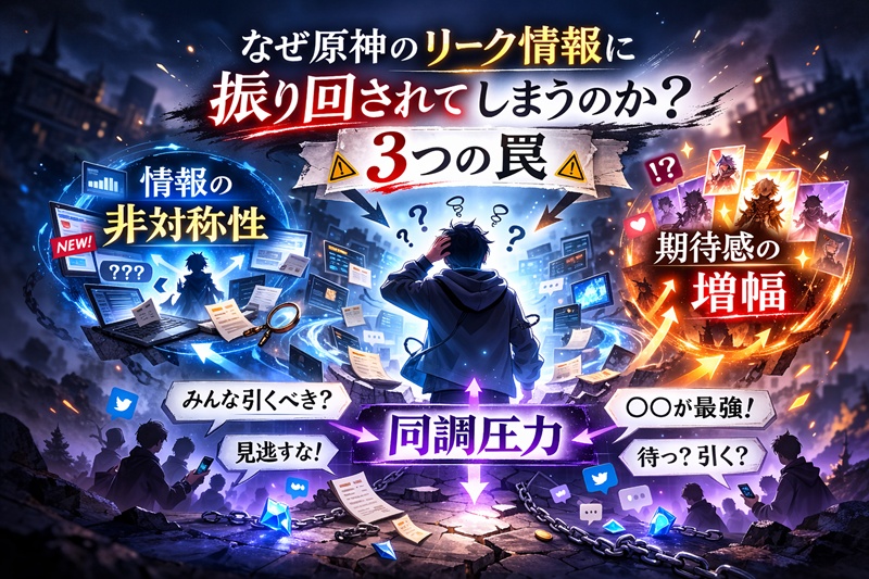 原神の原石と未来を示す羅針盤が描かれた、ガチャ戦略ロードマップのイメージ画像。