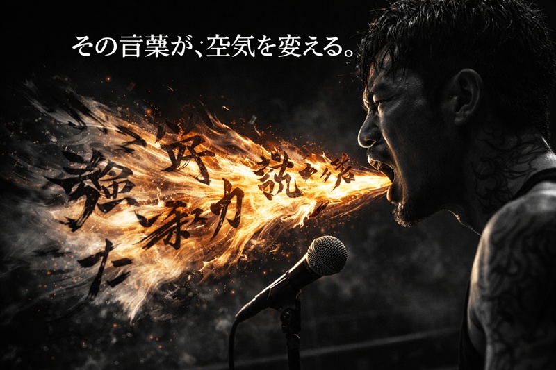 バン仲村の名言が持つ、人の心を動かす強力な影響力を、衝撃波として可視化した画像。