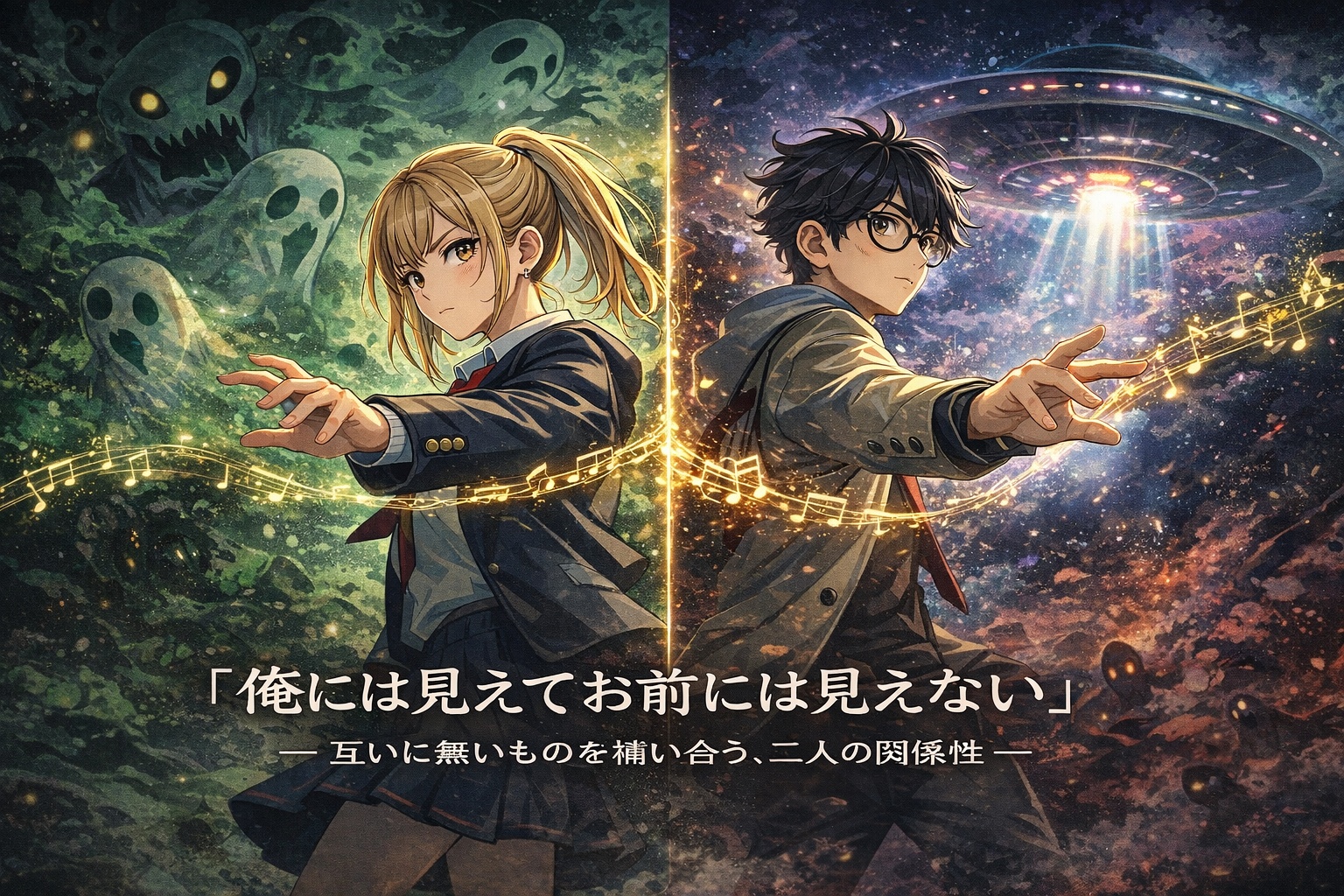 『ダンダダン』の主人公、綾瀬桃と高倉健の関係性がCreepy Nuts『オトノケ』の歌詞に反映されていることを示すイラスト。