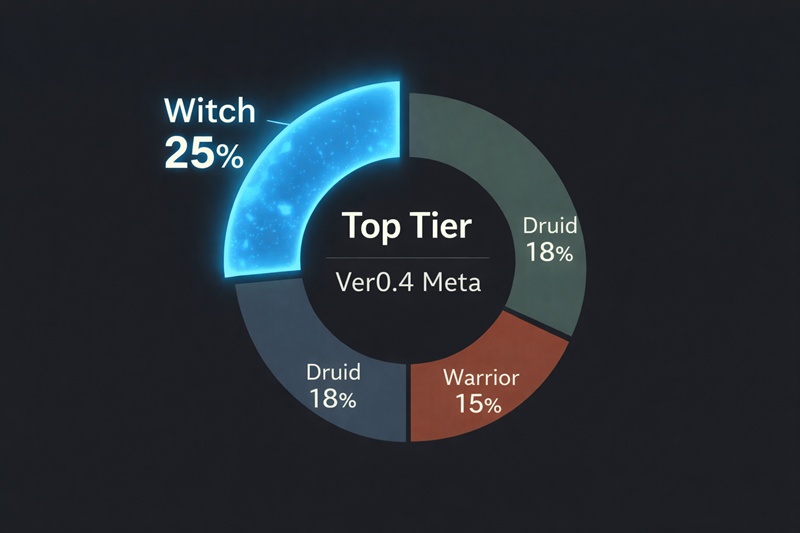 PoE2 Ver0.4 上位プレイヤーのアセンダンシー使用率グラフ。Witchが25%でトップシェア。