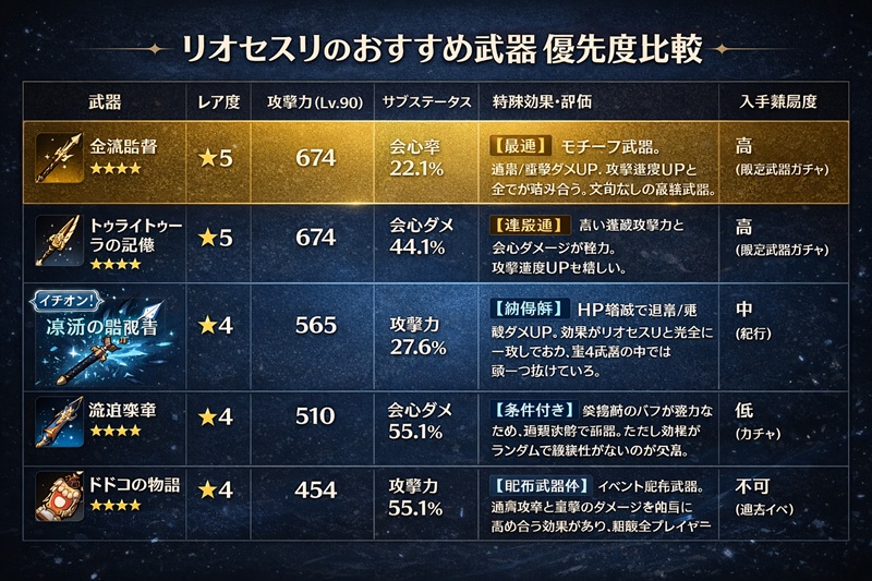 リオセスリのおすすめ武器 優先度比較