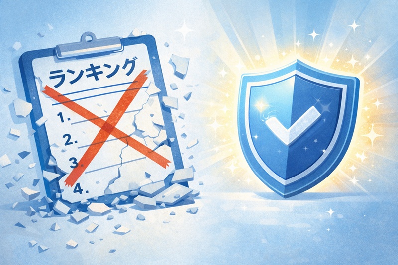 日本MBTI協会が「性格悪いランキング」を明確に否定していることを表す、信頼と安心のイメージ図。