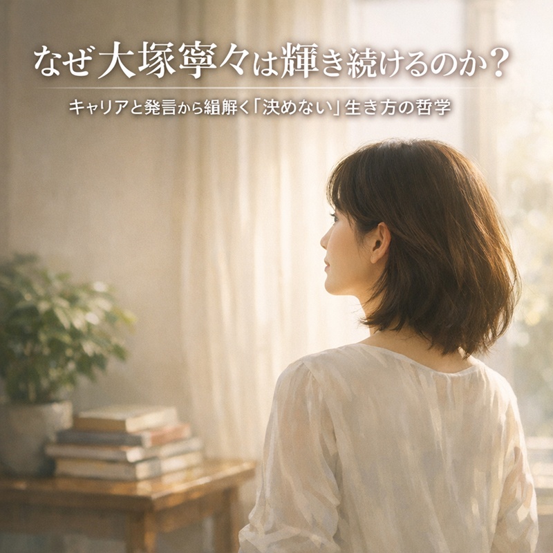 柔らかな光が差し込む部屋で、窓の外を眺める女性。記事「なぜ大塚寧々は輝き続けるのか？」のアイキャッチ画像。