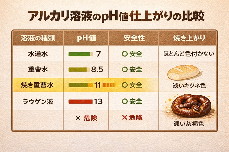 アルカリ溶液のpH値と仕上がりの比較