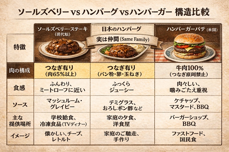ハンバーグ、ハンバーガーとの決定的な違い【比較表】