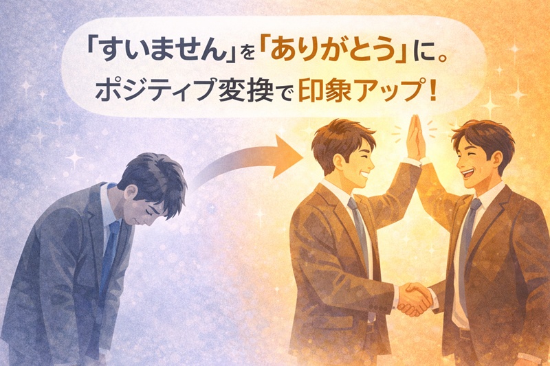 謝罪の姿勢から感謝の姿勢へとポジティブに変換するイメージ